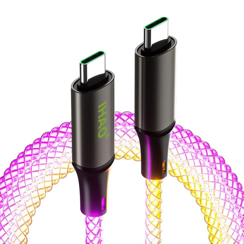 USB Type C to Type C Cable PD 66W Fast Charging RGB Flowing Light 39 Inch
