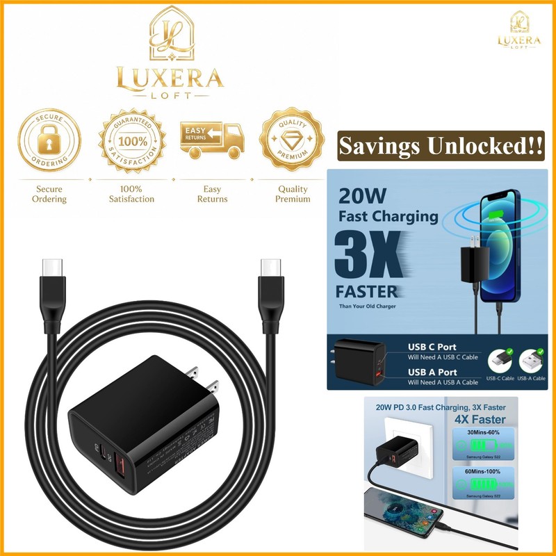 20W Fast USB C Charger for Moto G Power Stylus Edge + Galaxy Pixel LG Black