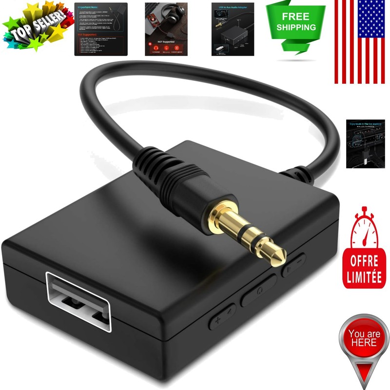 Lightweight USB to AUX Audio Adapter - 3.5mm Connection for Car Audio Systems