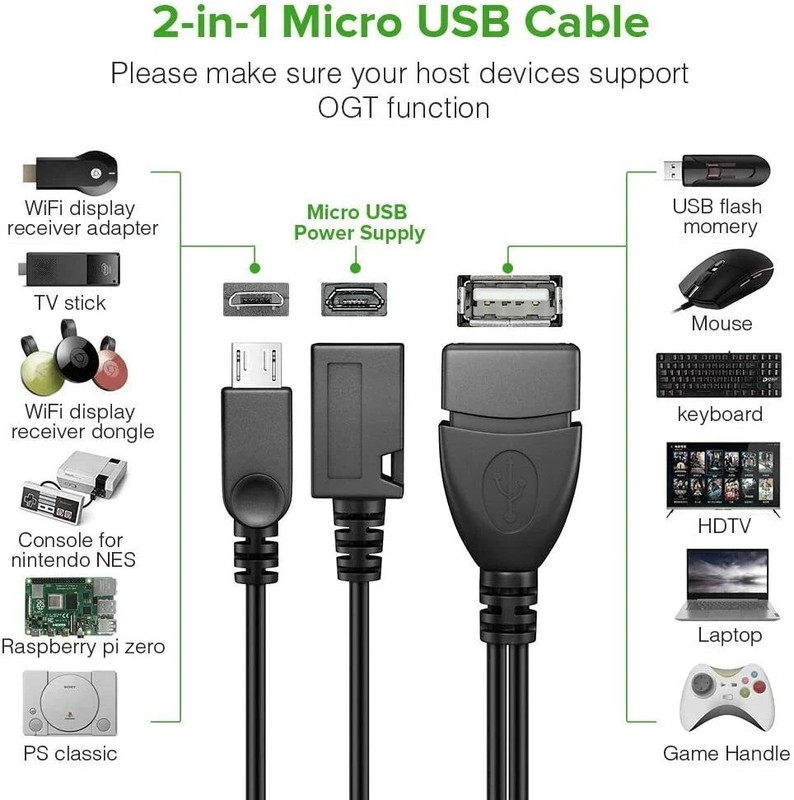 2 Pack Micro USB OTG Adapter With Power For Fire Stick/Host Devices Etc TV Media gallery