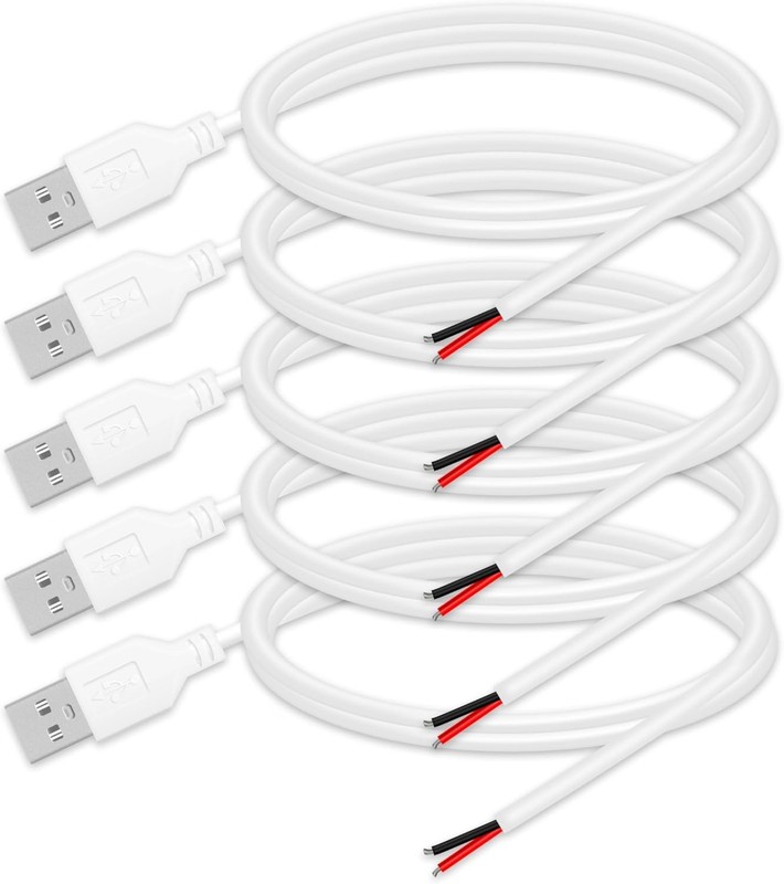 24AWG USB 2.0 Male 2 Pin Bare Wire Pigtail Cable 5V 2A USB Extension Cable Op…