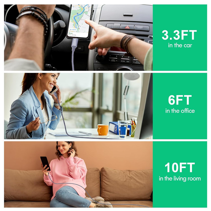 JIUWFOX USB to USB C Cable, (5-Pack, 3/3/6/6/10 Ft) for Iphone 17 16 Charger Cor gallery