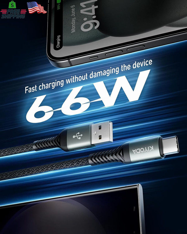 2 Pack 3FT Coiled USB A to USB C Cable 66W Fast Charging Braided gallery