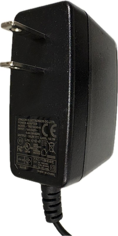 Power Adapter. Output: DC 15W 24V 0.63A. Input: AC 100-240V 50-60Hz 0.5A