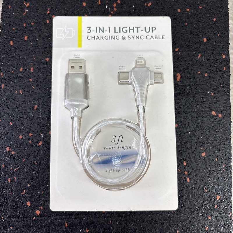 Vivitar 3 in 1 Light-up charging & Sync cable 3ft Cable Length iPhone, USB-C