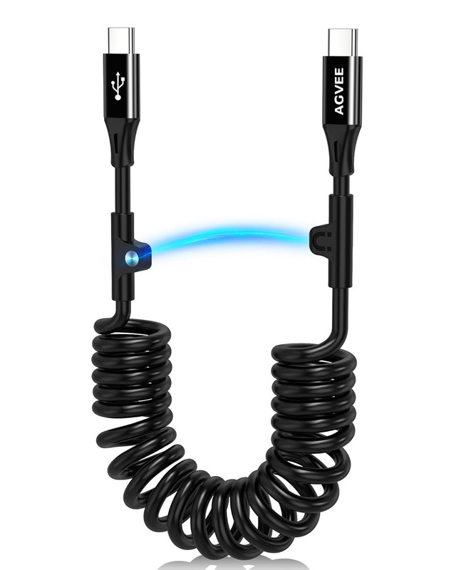 AGVEE 3Ft Coiled Short USB-C to USB-C Charging Cable [USB-IF Certified] 60W PD F