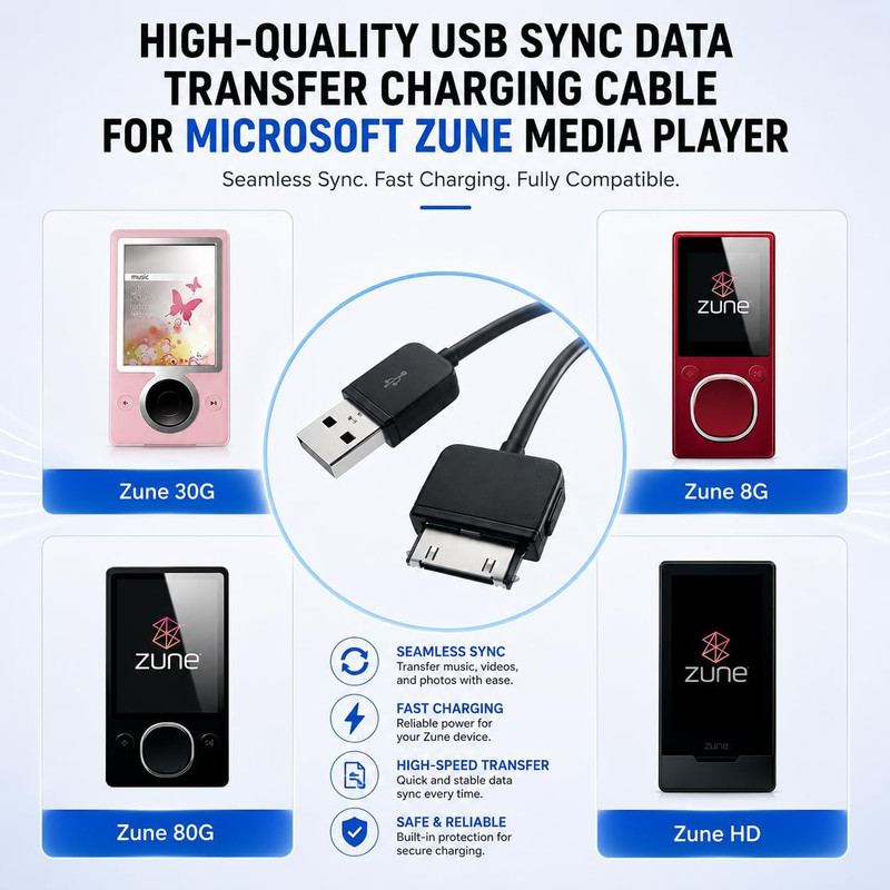 ZUNE Charger Cable, USB Charging & Sync Cord Compatible with Zune 80 120 4 8 16 gallery