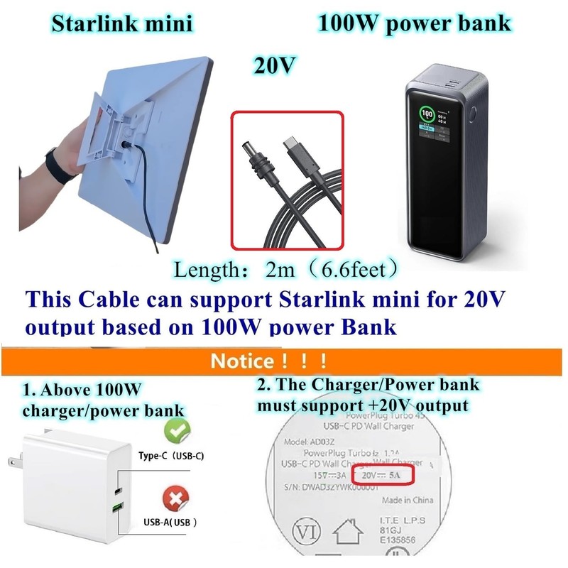 Starlink Mini Power Cord, Work with 100W PD Charger and PD Power Bank for Sta... gallery