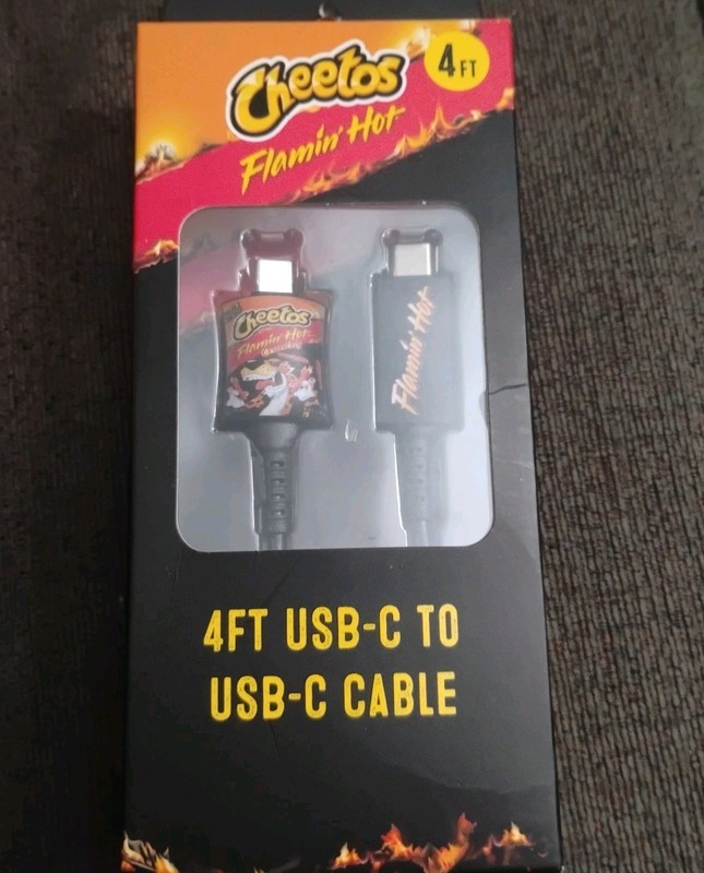 Cheetos Flamin’ Hot 4ft USB-C Cable Fast Charge Durable Cartoon Design