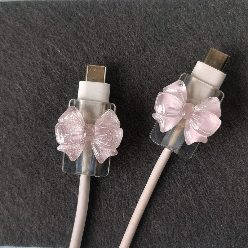2pcs Silicone Charging Cable Protector with Bow Pink Adorable gallery