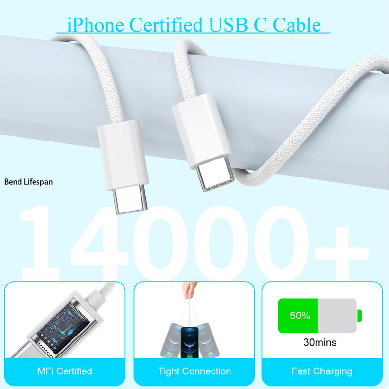 20W Fast Charger USB-CWall Block Type-C Data Sync Cable For iPhone 15 16 Pro Max gallery