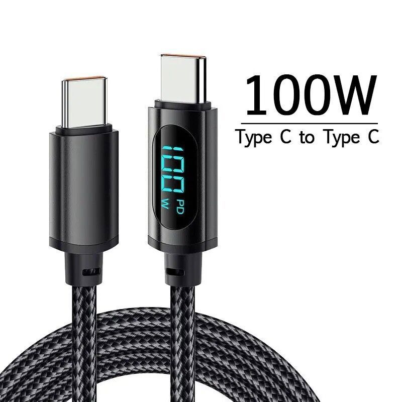 100W Type-C to Type-C Cable PD Fast Charging Cord Charger with LED Display 6.6ft