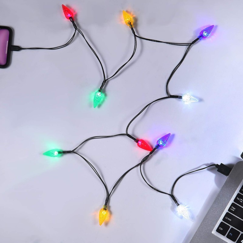 LED Christmas Light Phone Charger Cord USB Decorations, Black