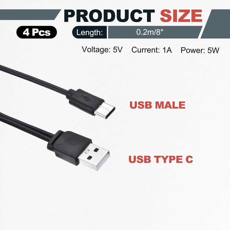 4Pcs Multi Charging Cable, 2 in 1 USB A to USB Type C Splitter 8", Black gallery