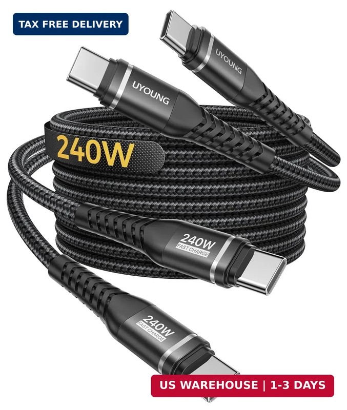 USB C Cable 10FT 2Pack, 240W USB C to USB C Cable Fast Charging Long Phone Charg