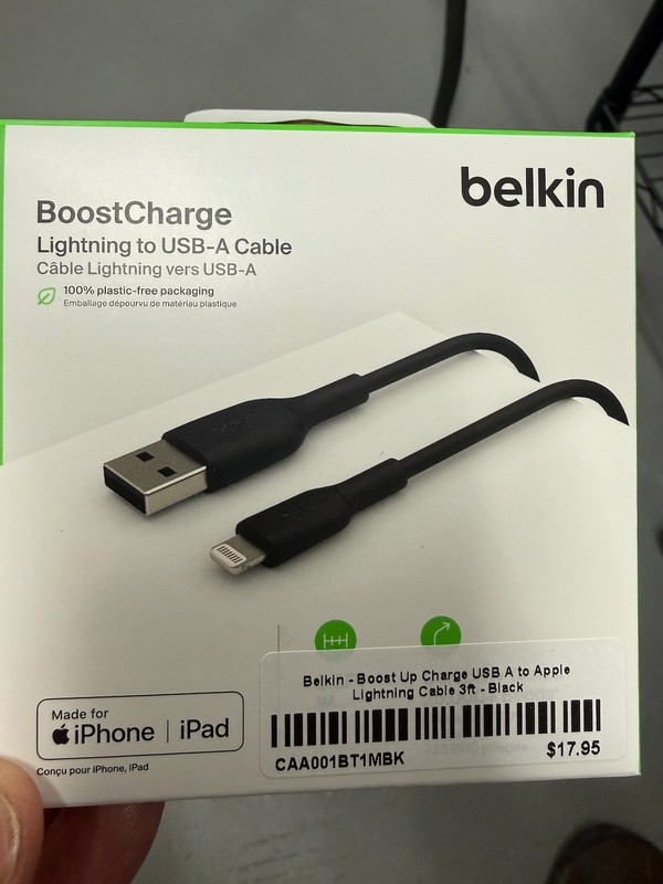 New Belkin BOOST CHARGE MFi-Certified Lightning to USB-A 3ft Cable Black