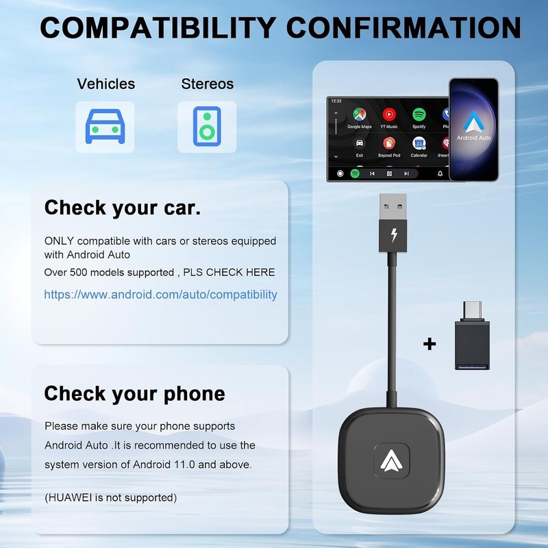 Android Auto Wireless Adapter for Wired Android Auto Cars Converts Wired to W... gallery