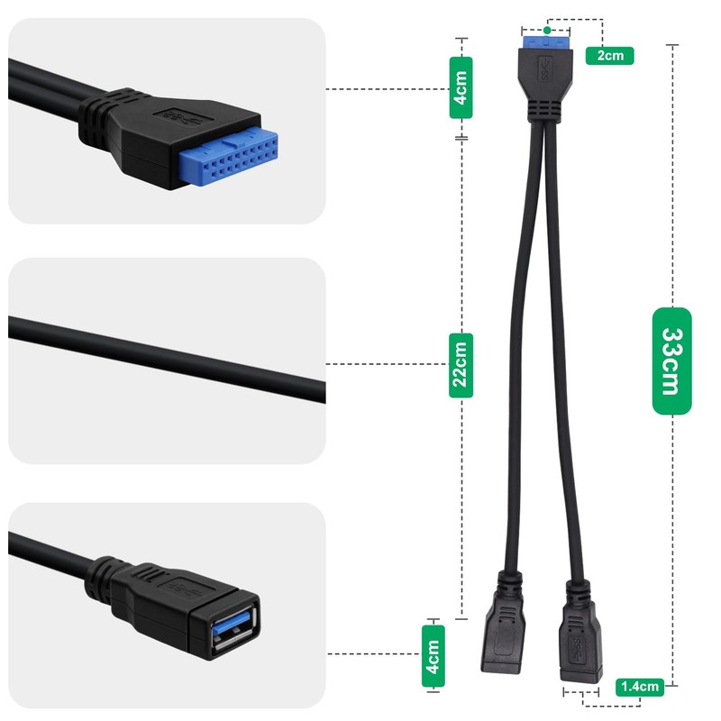 2 Port USB 3.0 Female to Motherboard 19/20pin Y Splitter Cable USB 3.0 Front ... gallery