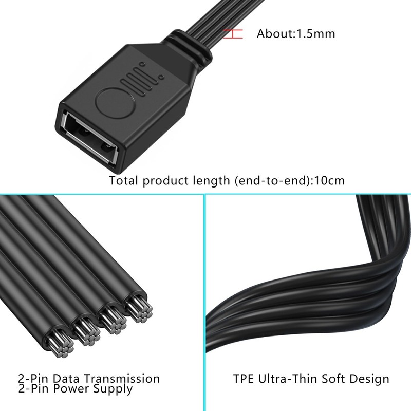 Short 90 Degree PD 65W USB 2.0 Fast Charge Cord Flat USB 2.0 to 2 Female Cabl... gallery