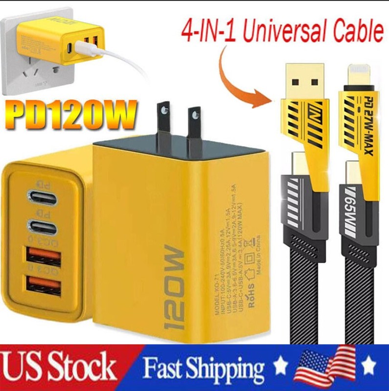 120W Super Fast 4 in 1 Multi Charging Cable Phone Charger For Samsung/iPhone 17