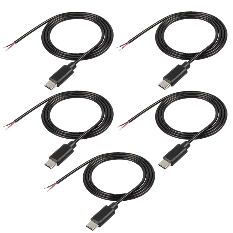 USB Type-C Pigtail Cable Extension Power Cable 22AWG 5V 3A USB-C Plug to 2 Pin
