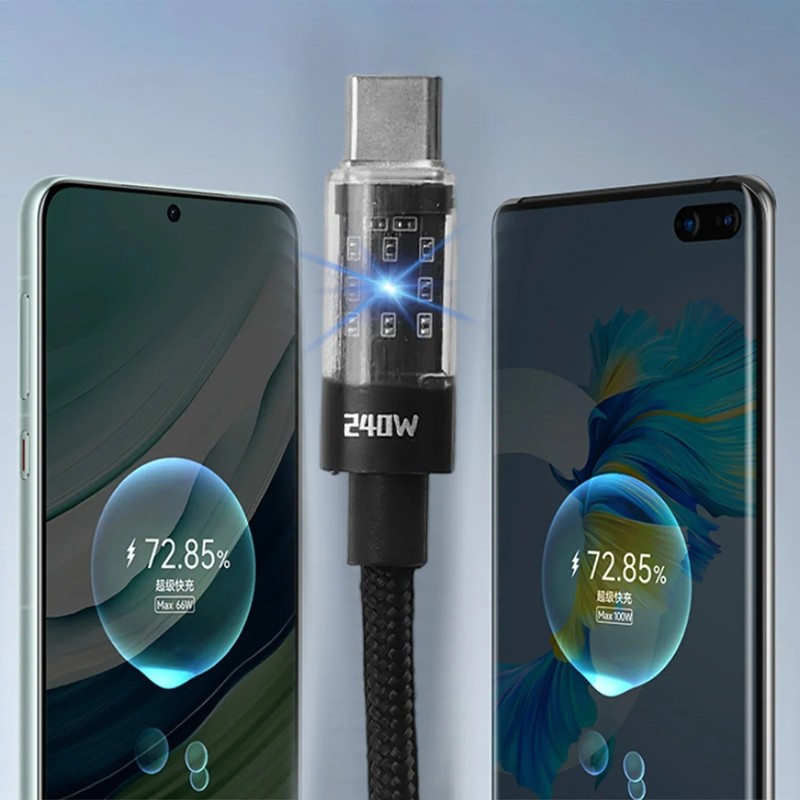 240W USB C Fast Charging Cable Nylon Braided LED Display Charger Cord gallery