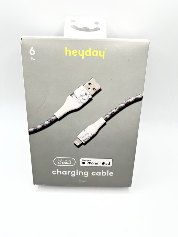 Heyday USB-A Charging Cable 6 ft Marble Gray White iPhone iPad gallery