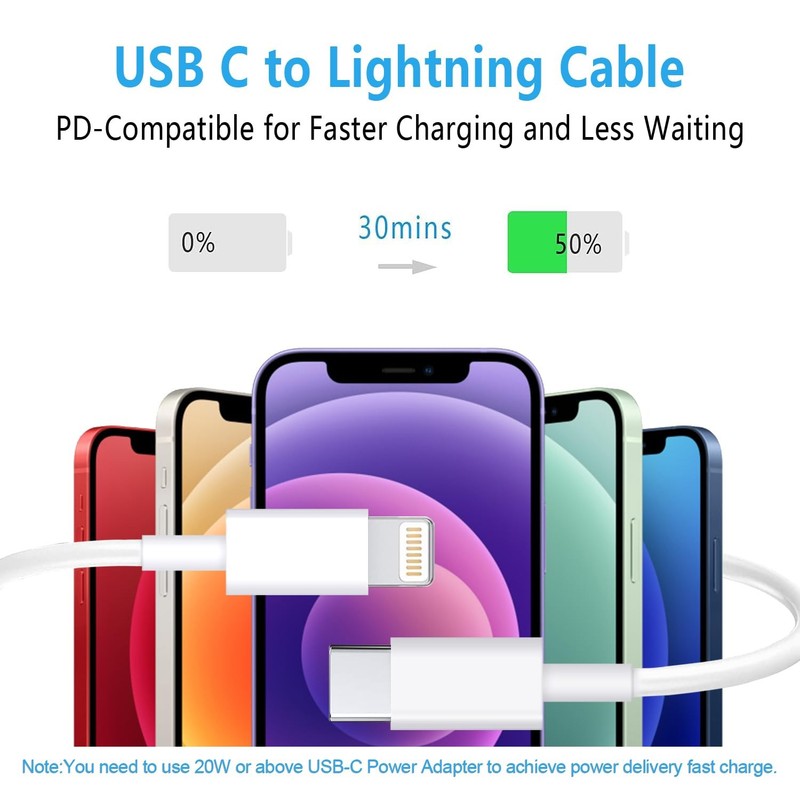 RCTech USB C to Lightning Cable 3Pack 6FT [MFi Certified] 6 feet, White gallery