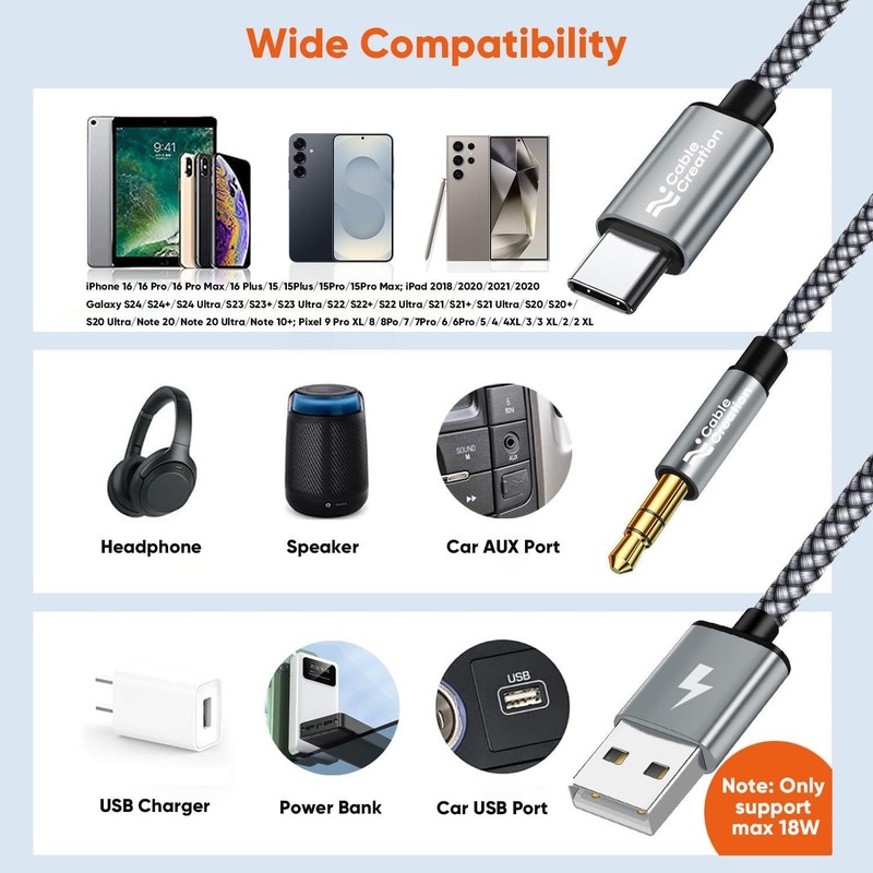 USB C to 3.5mm Audio Cable & Charging Car Aux Cable | Type C Headphone Adapter 1 gallery