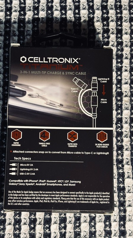 Celltronix Titanium 3-IN-1 Multi-Tip Charge & Sync Cable USB-C gallery