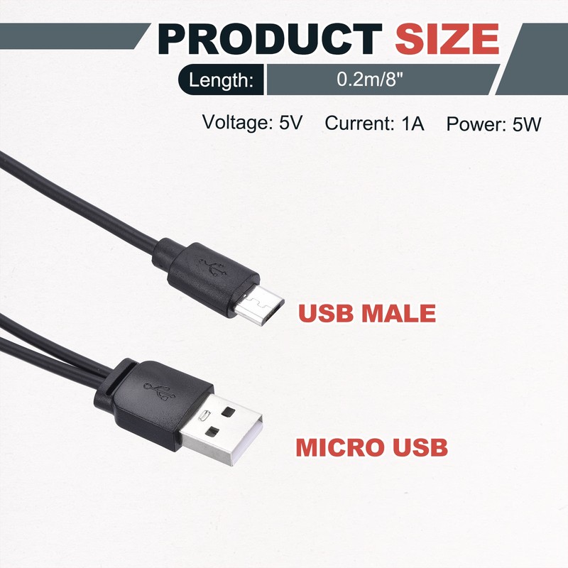 Multi Charging Cable, 2 in 1 USB A to Micro USB Splitter 8", Black gallery
