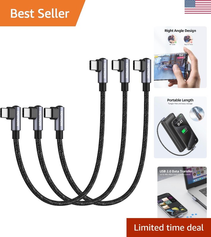 USB C to USB C Cable Right Angle 1ft 3Pack, 12inch PD 65W Type C USB 2.0 Fast…