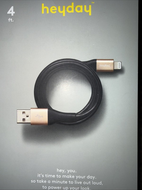 4’ Lightning to USB-A Round Cable - heyday Black/Gold MFi-Certified New In Box gallery