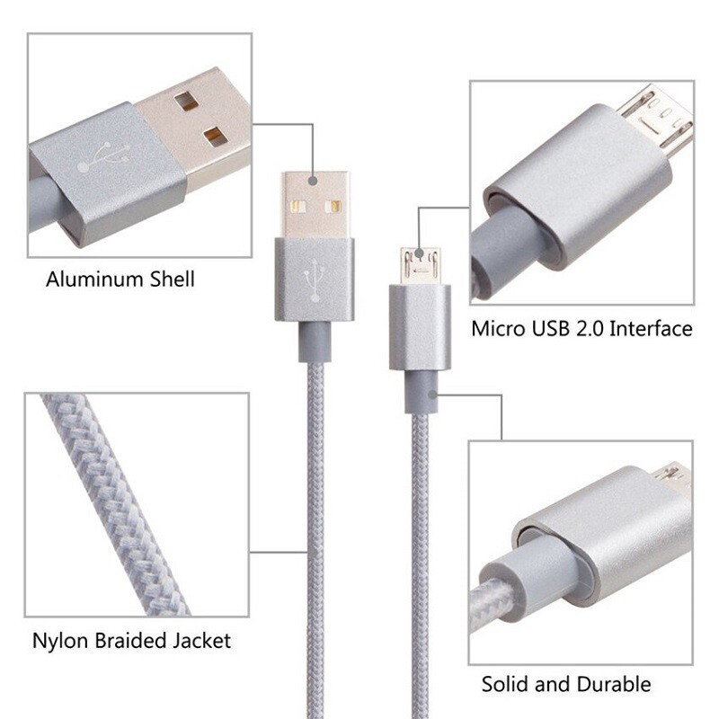 2M 3M Braided Micro USB Data Charge Cable Cord for LG Spirit 4G NEXUS 5 G2 V20 gallery