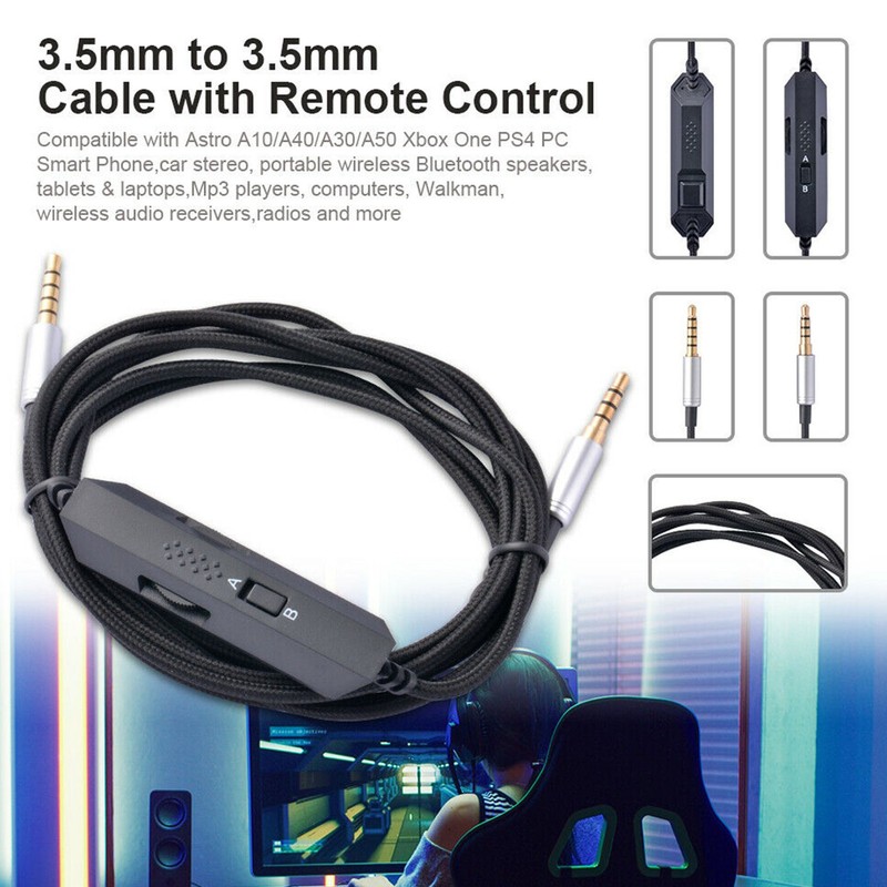 2M Gaming Headset Audio Cable Aux Lead Volume Control for Astro A10 A40 A30 A50