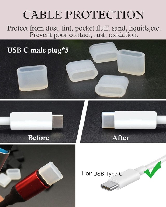 20PCS Anti Dust Cover USB A USB C Port Cable Plugs Caps Silicone Soft Snugly ... gallery