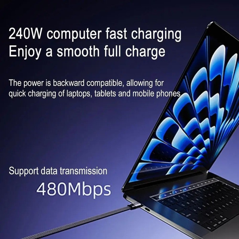 5FT 240W Braided Fast Charging Cord USB C Charger Cable + Invisible Phone Stand gallery