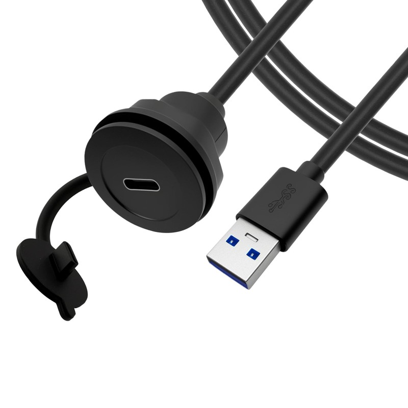 USB 3.0 To C Panel Mount Extension Cable Thread Waterproof 5V/2A 1M/3.3FT PC