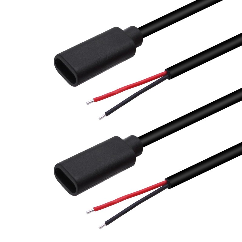Xilaghy USB C Power Pigtail Cable 1FT 20AWG 5V USB Type C Female Plug to 2 Pi…