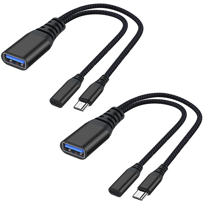 AreMe 2 Pack OTG Cable Adapter for Fire TV Stick 4K, Powered Micro USB Black