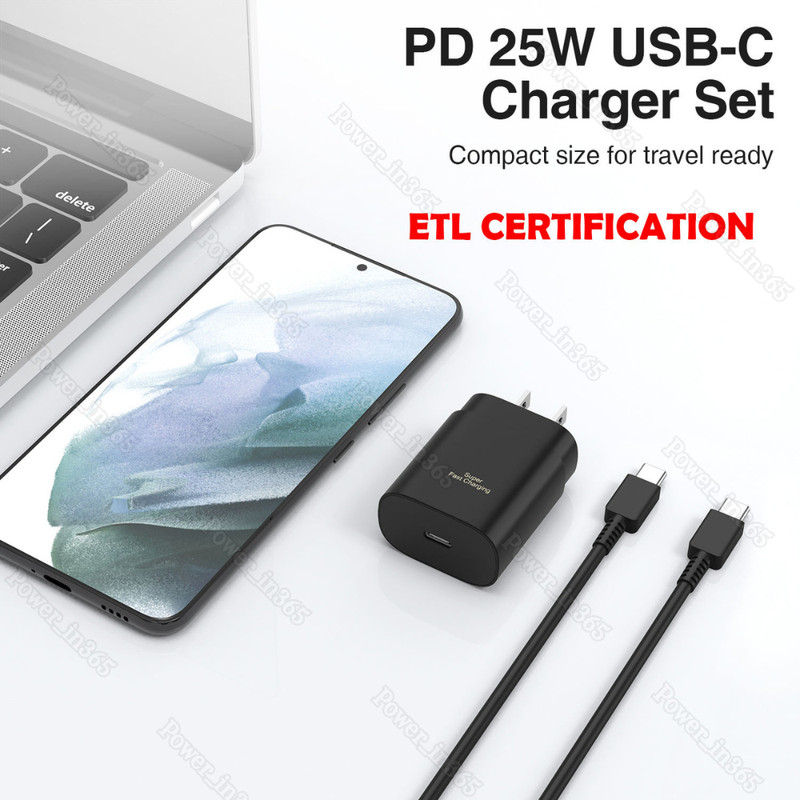 PD 25W Super Fast Charger Block USB C Type-C Cable For Samsung S24 S23 S22 21 20