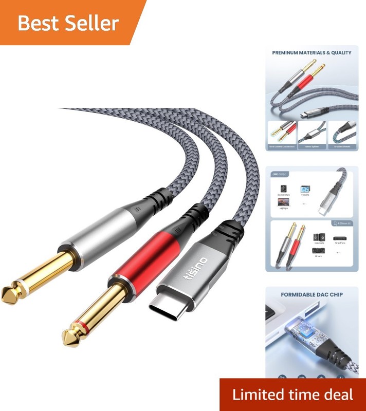 USB Type C to Mono TS Y-Splitter for Musical Instruments and Audio Devices