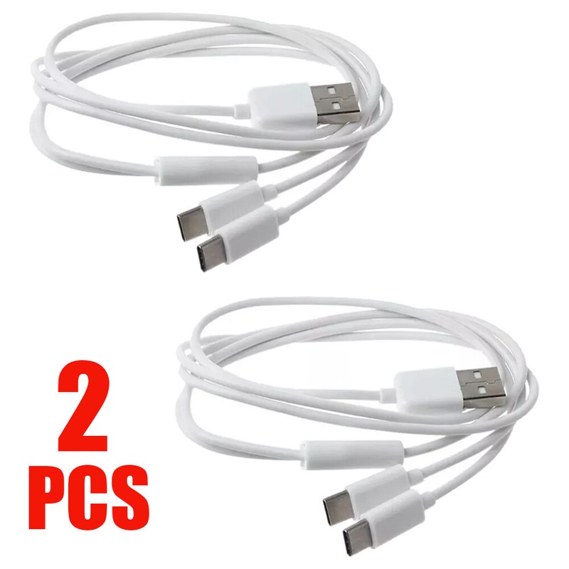 2PC Portable USB 2.0 Type A M To Dual Type C M Splitter Y Charg Data Cable White
