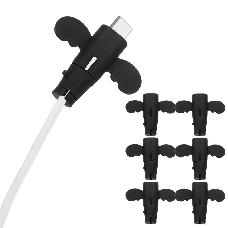 24Pcs Charger Cable Protector, Flexible Cute Wire Cord Saver Organizer, Black