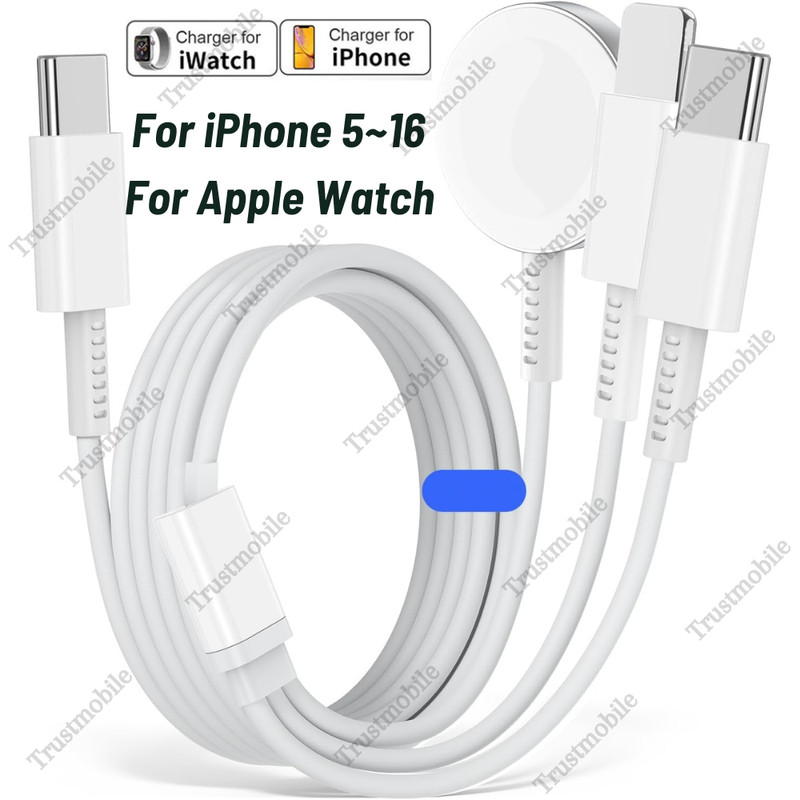 USB C Magnetic Fast Charger For Apple Watch 9/8/7/6/5/4 iPhone 16 15 14 13 12 11
