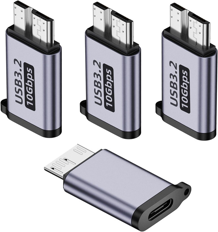 USB C to Micro B Hard Drive Adapter (4 Pack), 10Gbps Micro B to USB C Cable Conv gallery