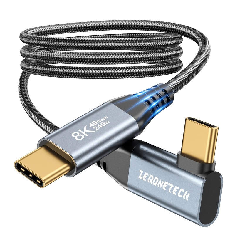 USB Monitor Cable 8K60Hz/4K144Hz, 40Gbps High Speed Data Transfer, Right Angl…