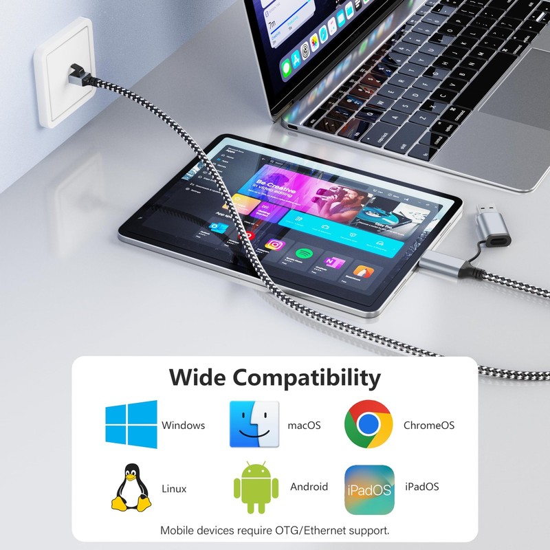 USB-C/USB-A to Ethernet Cable 25 ft, Built-in USB-A Adapter, Up to 1Gbps Giga... gallery