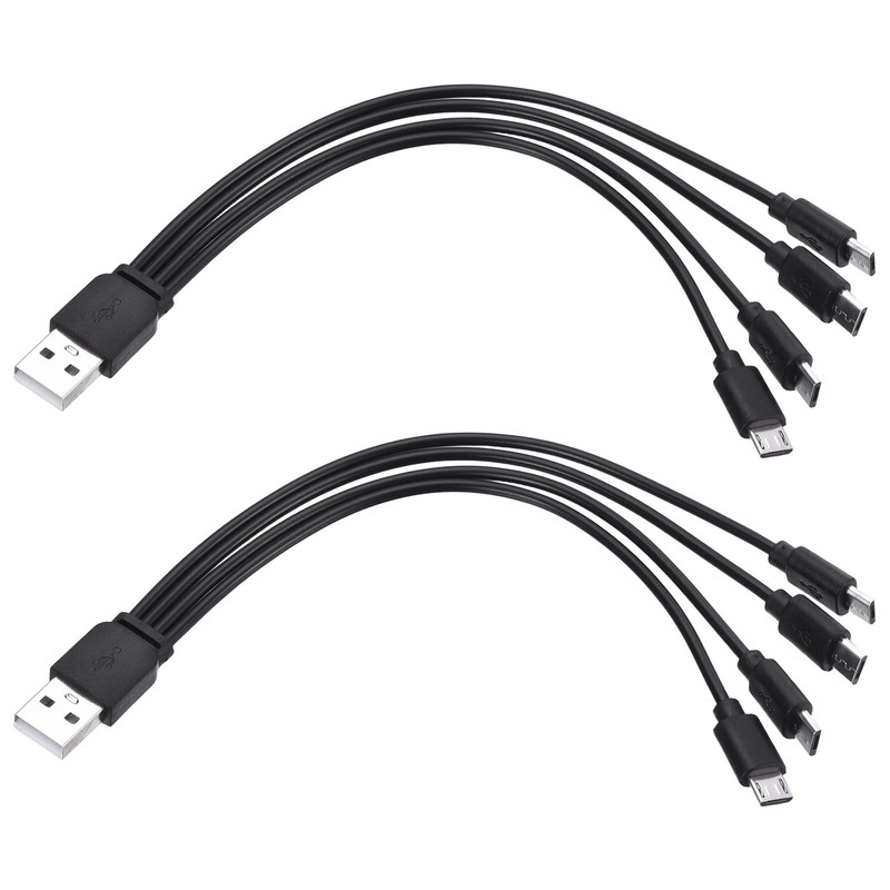 2Pcs Multi Charging Cable, 4 in 1 USB A to Micro USB Splitter 8″, Black