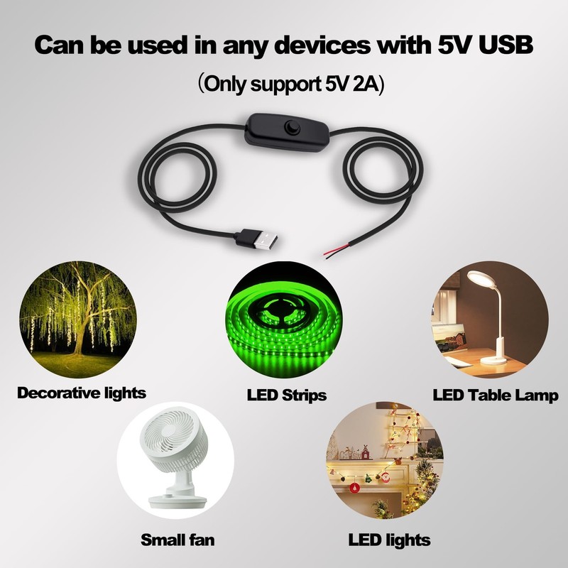 USB Power Switch Extension Cable to Bare Wire Ends 2M gallery